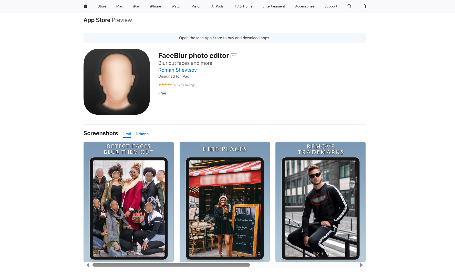 Capture d'écran de l'interface de FaceBlur pour flouter des visages sur des photos et vidéos