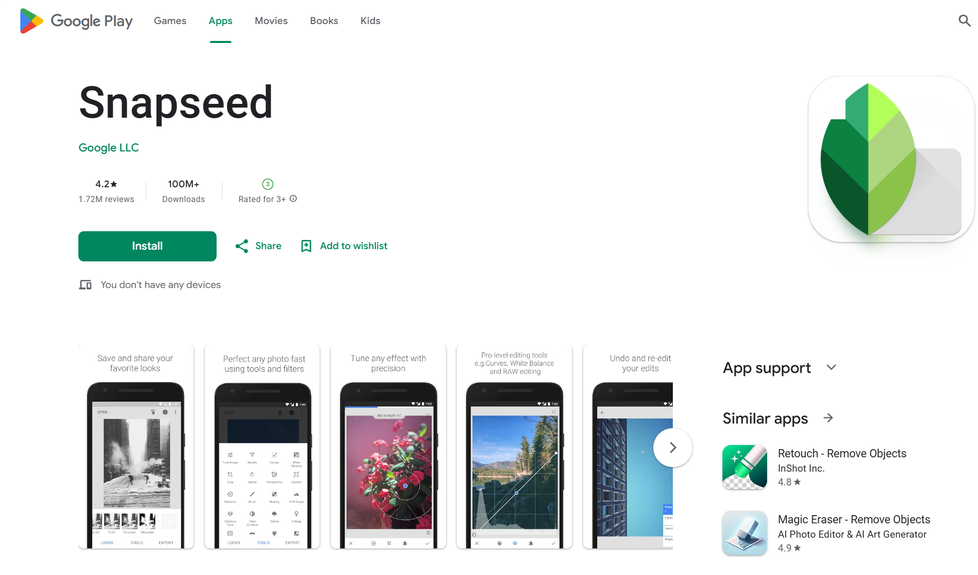Interface de Snapseed montrant l'outil de floutage pour des photos